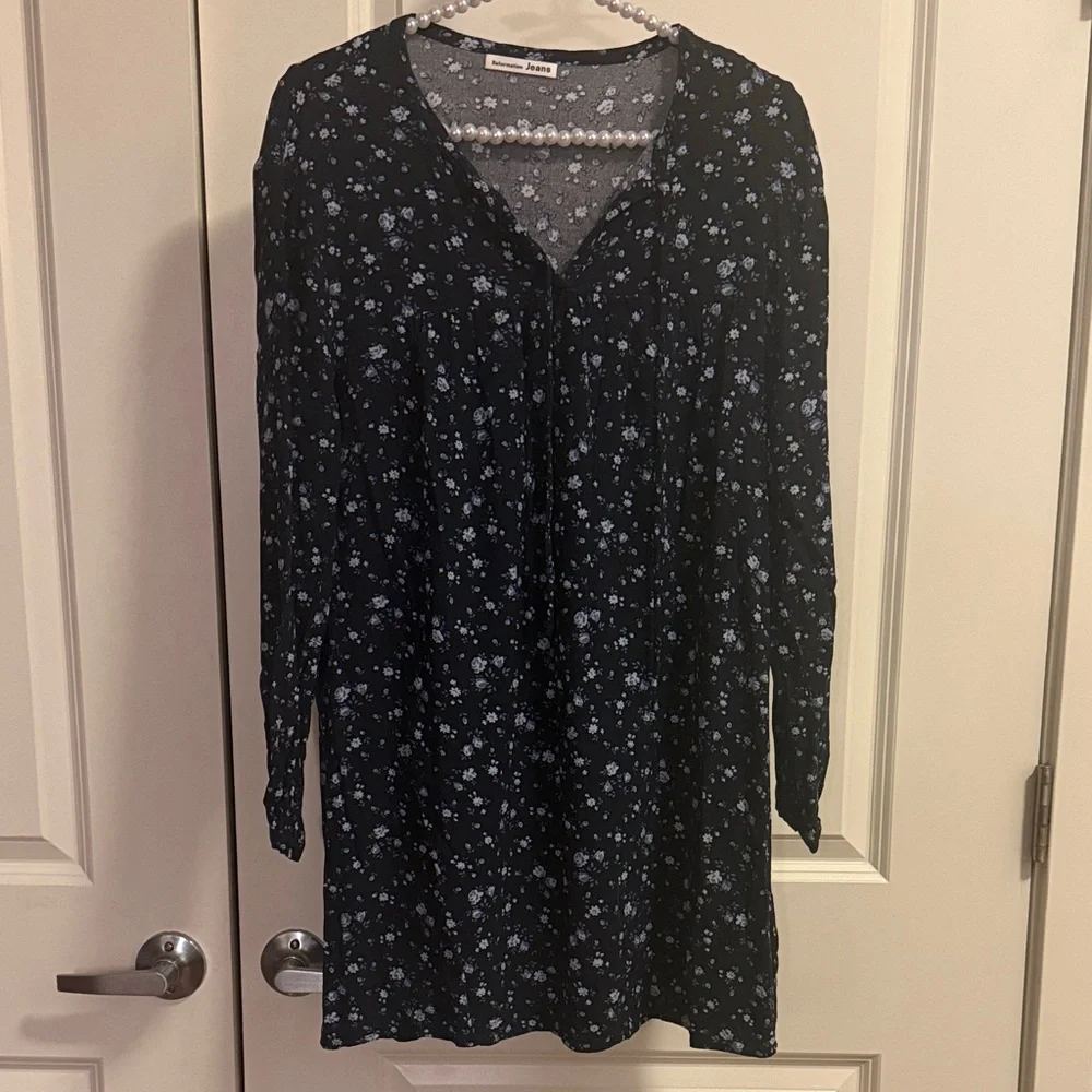 EUC Reformation Navy Blue Floral Print Cotswold Mini Dress Size Large - Picture 4 of 8